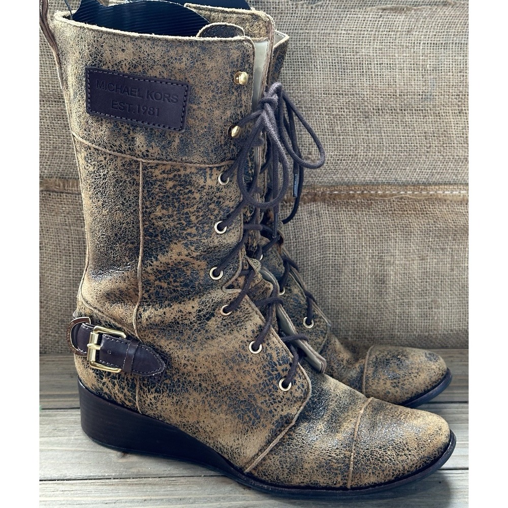 Michael Kors Woolley Combat Boots Distressed Grunge Hipster Lace Zip Up 8.5 M